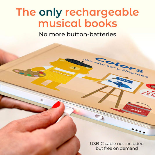 Cali's Books interactive music toy invites singing along to support listening skills.