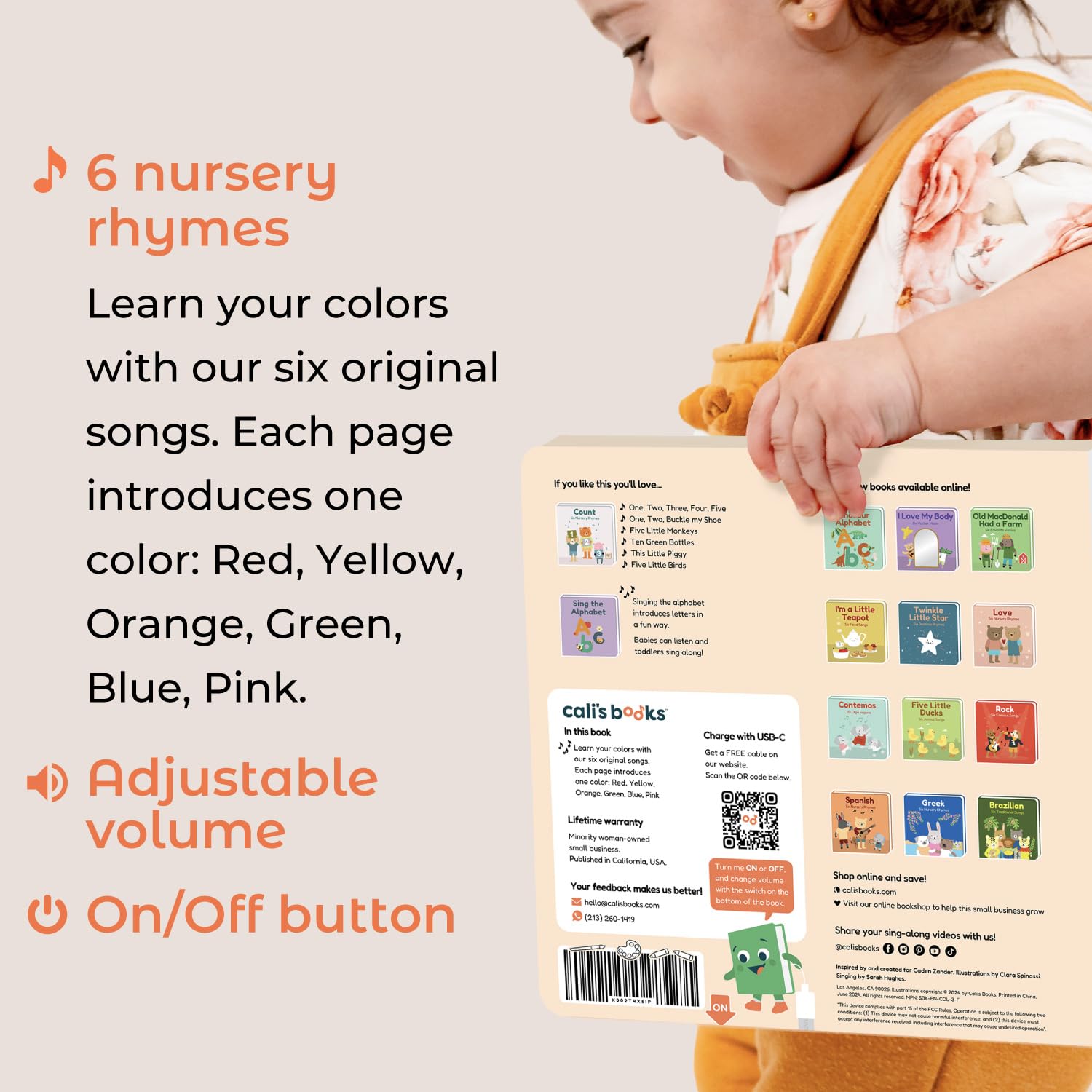 Cali's Books nursery rhymes and songs support early vocabulary through playful pages.
