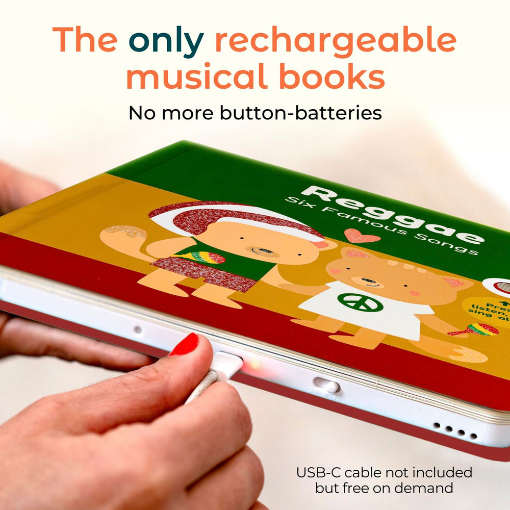Cali's Books Reggae Musical Book Toddlers button-press detail engages fine motor play.