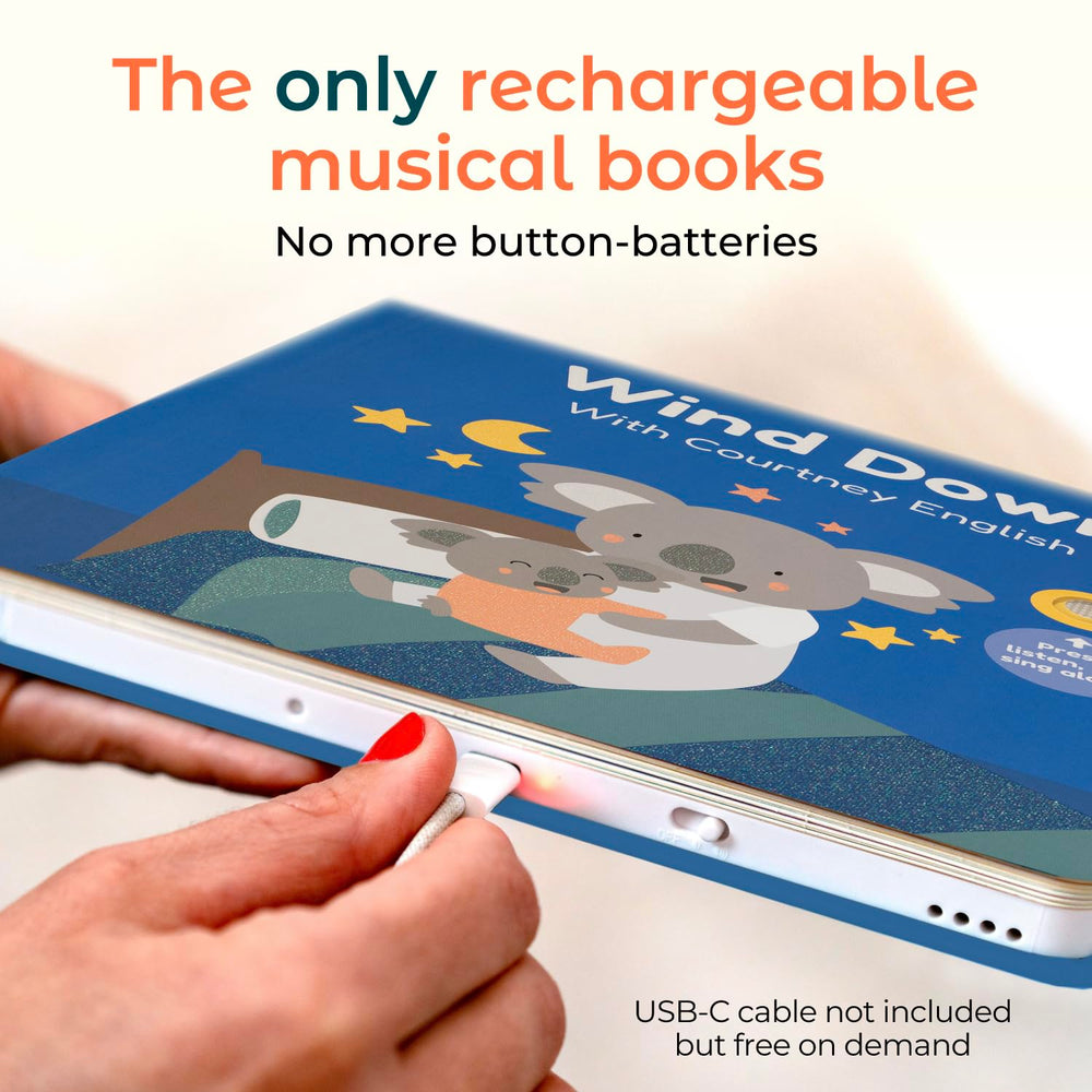 Cali’s Books Wind Down sound buttons enable easy, kid-friendly interaction.