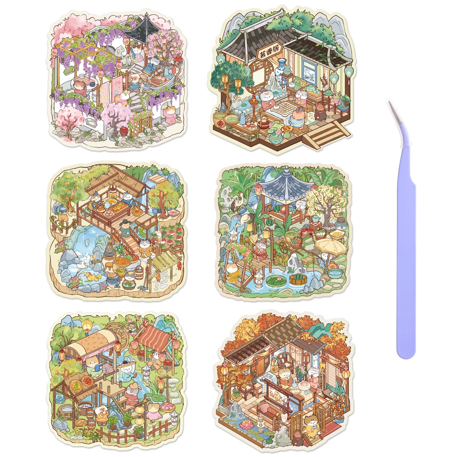 Callist Maple Leaf Teahouse 3D sticker scene perfect for planners and crafts