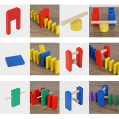 Calmado colorful wooden domino pieces ready for creative play and learning.