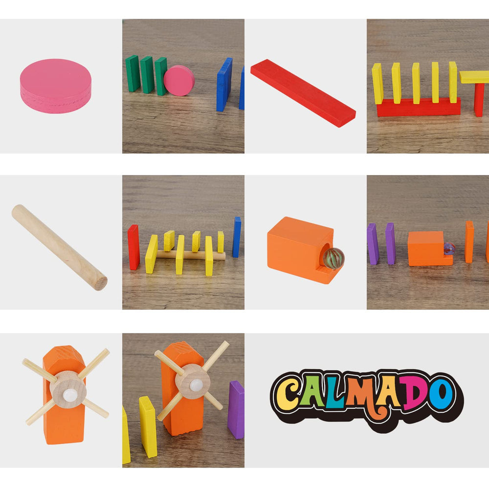 Calmado domino train topple in action, showcasing a satisfying chain reaction.