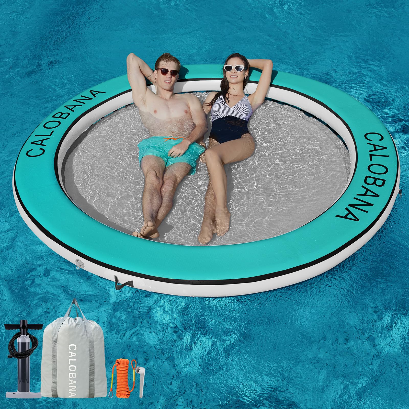 CALOBANA 6ft inflatable water hammock round floating ring for lakes and rivers lounging.