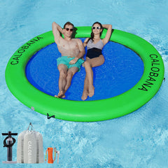 CALOBANA 8ft float ring mesh lounge on sunny water day, comfortable group relaxation.