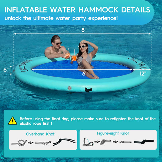 CALOBANA mesh water raft lounge for sunbathing and casual poolside fun.