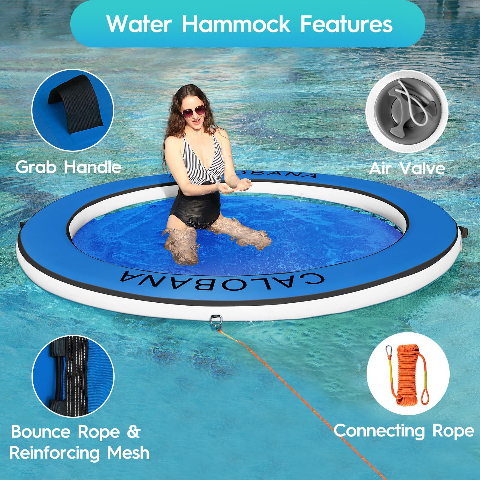 CALOBANA secure rope attachment keeps hammock steady on docks or boats.