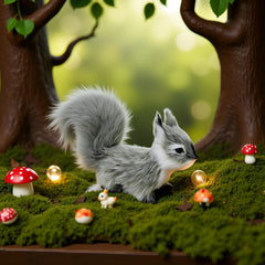 Calsgkspray gray mini squirrel plush on table decor setup.