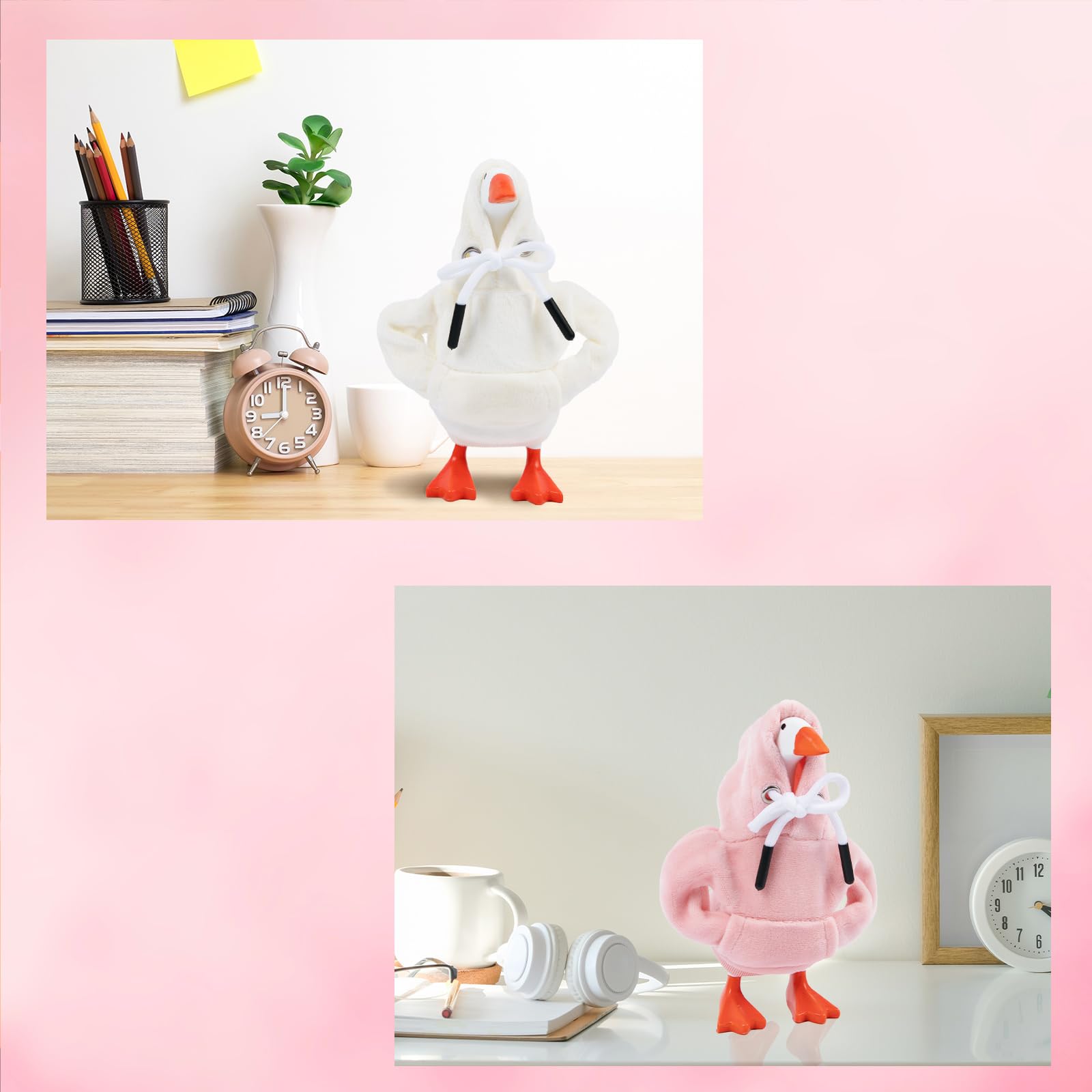 CAMDUCK 7-inch beige hoodie on desk goose offers simple chic styling