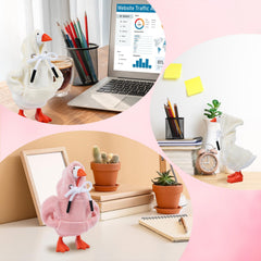 CAMDUCK desk-goose setup on statue demonstrates easy display ideas