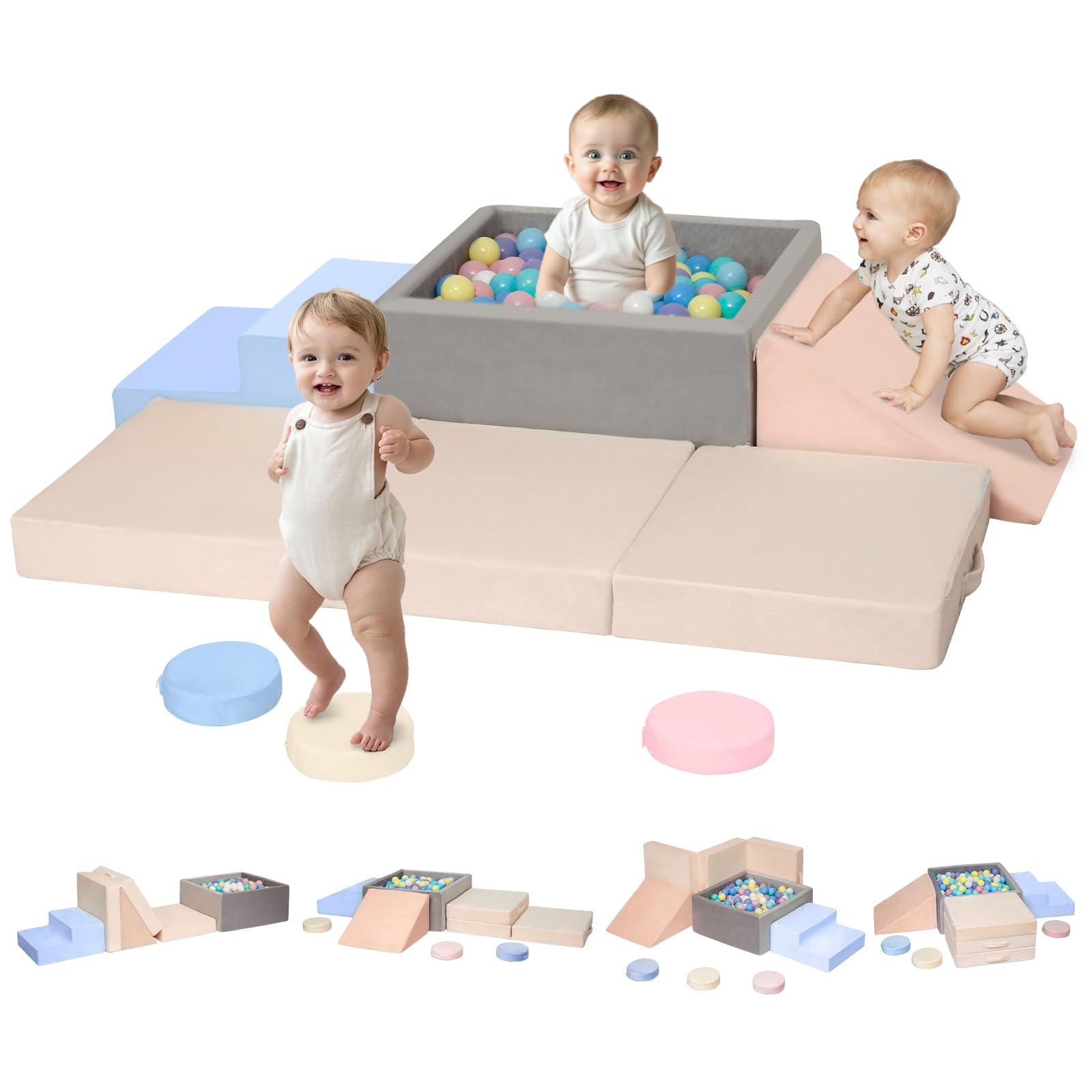 CAMELUS baby ball pit climbing blocks provide safe, engaging indoor play for toddlers.