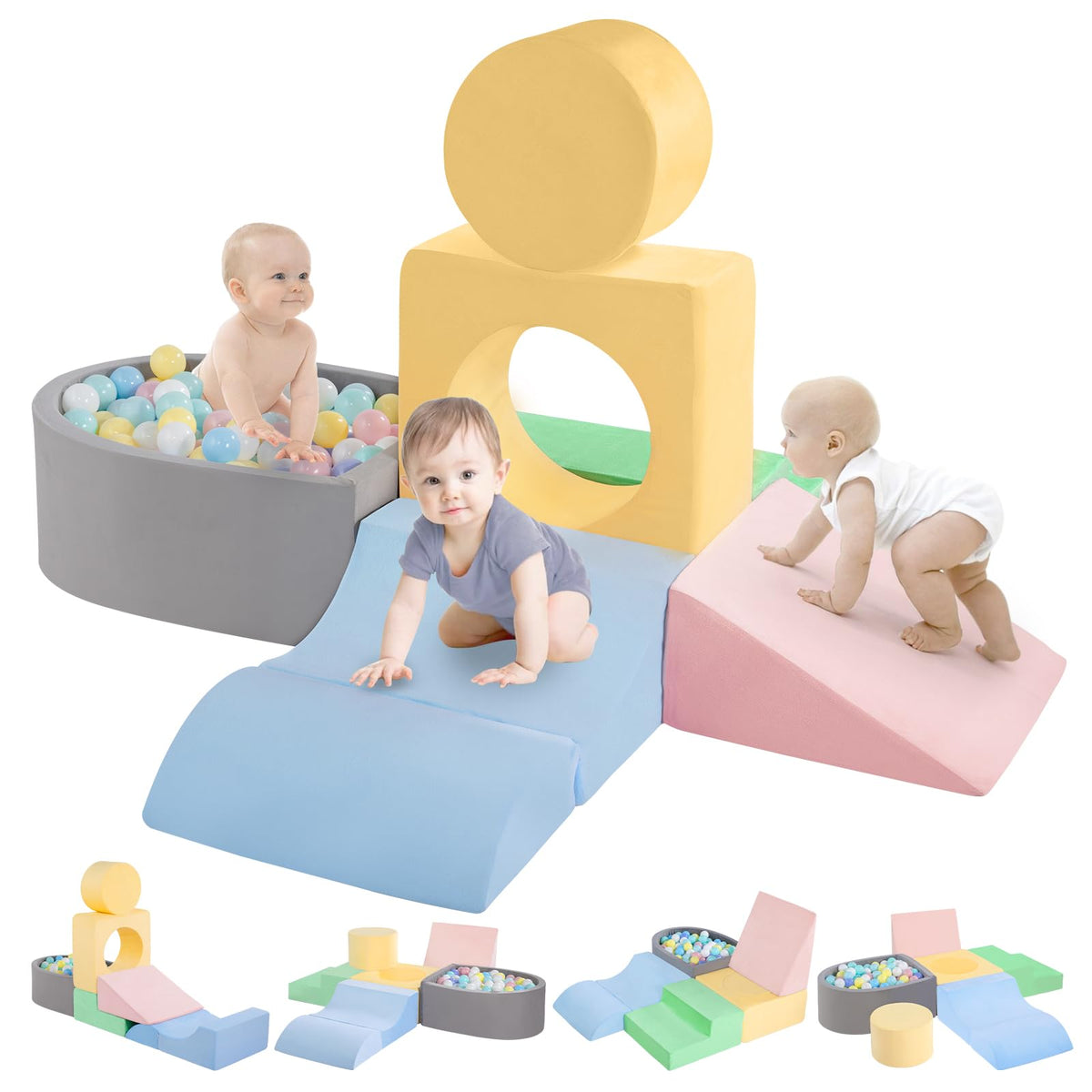 Camelus climbing blocks: six-piece set promotes early spatial skills and motor development.