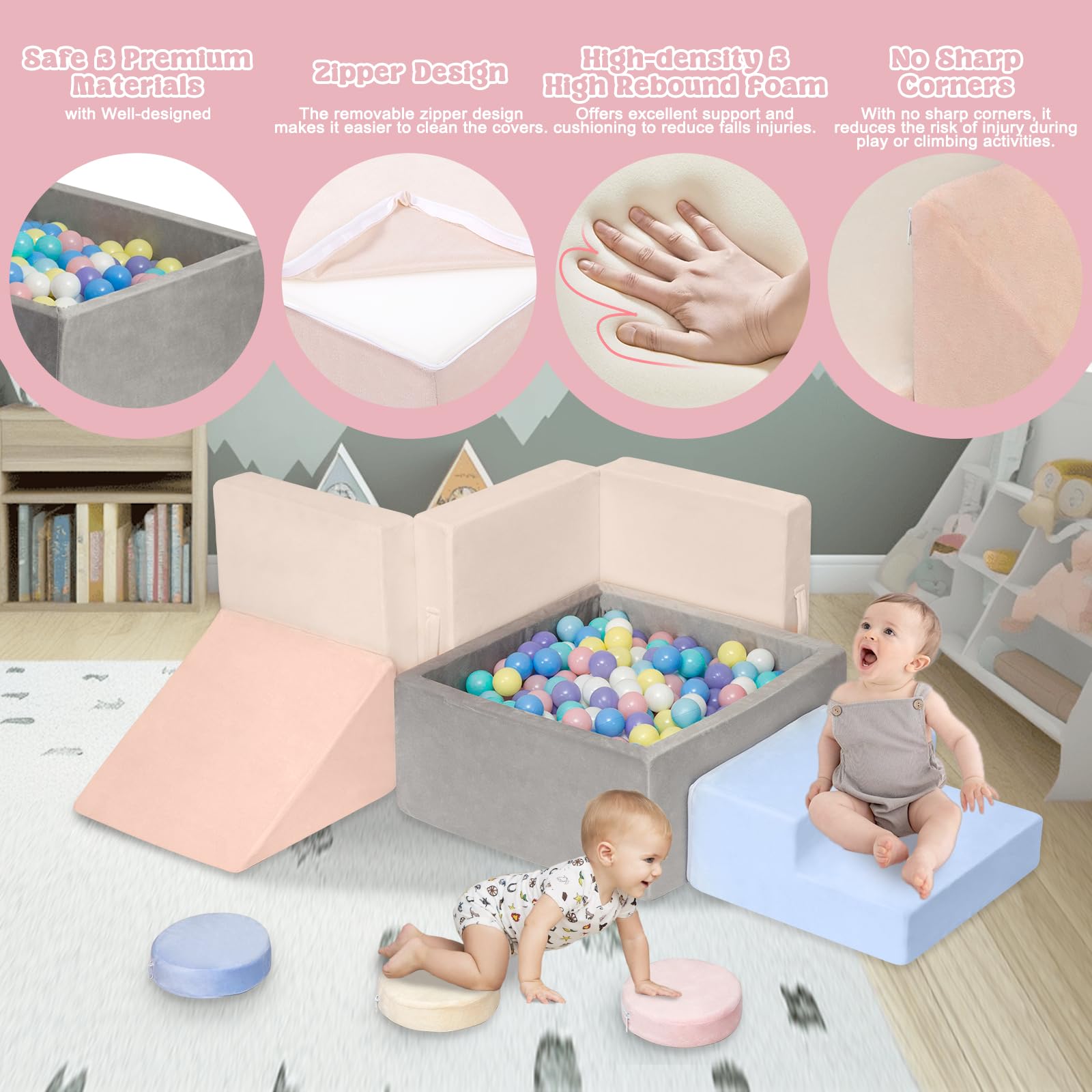CAMELUS dense foam blocks cushion arrivals and reduce bumps during active play.