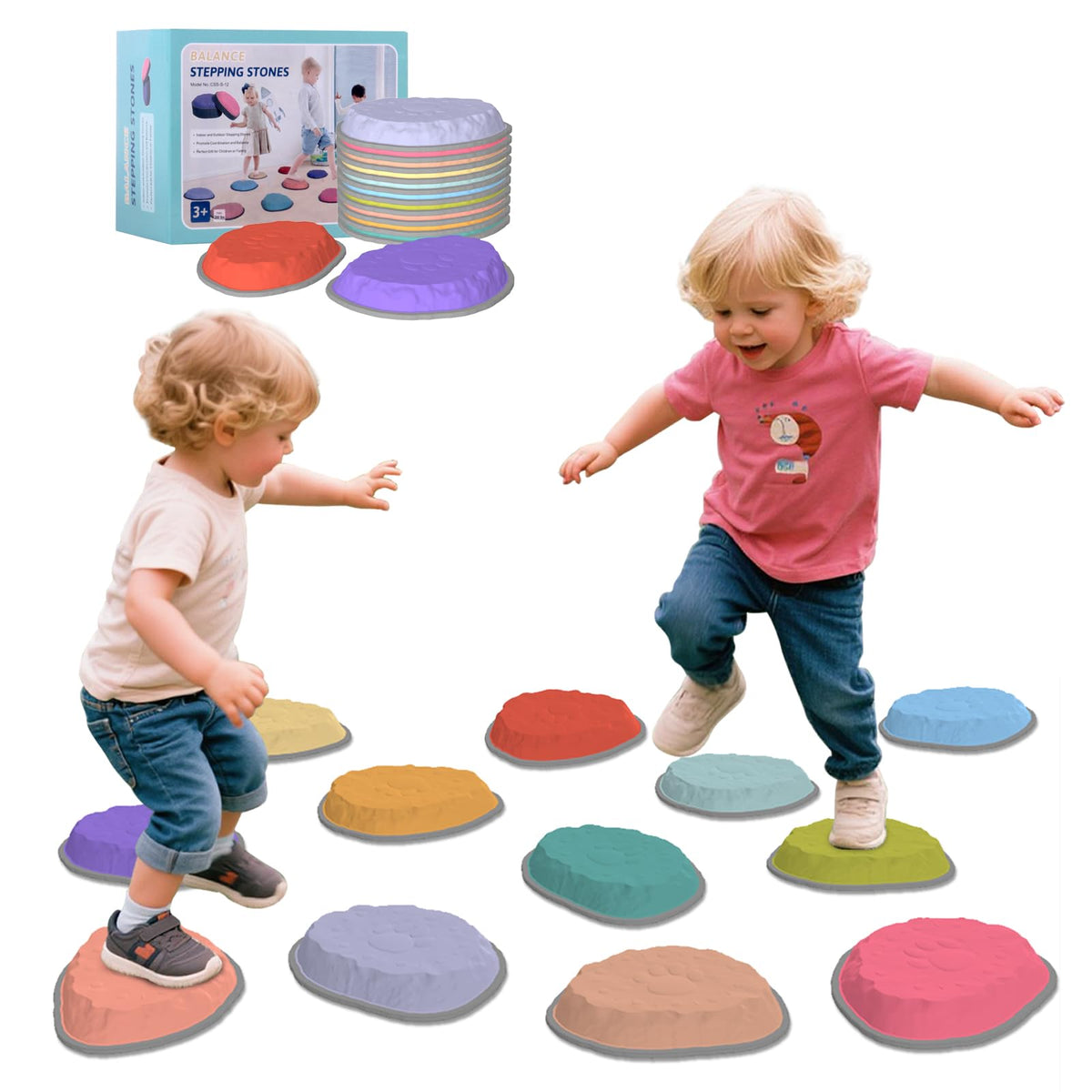 Camelus stepping stones 12-piece colorful set for indoor outdoor play boosts balance