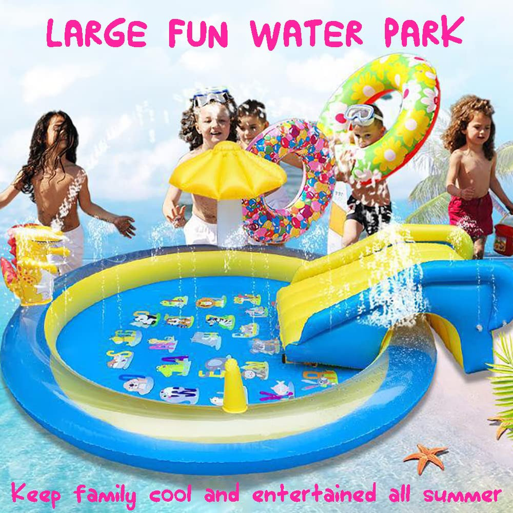 Children enjoying the roomy round pool with splashes and play.