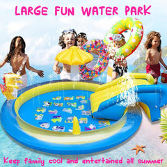 Children enjoying the roomy round pool with splashes and play.
