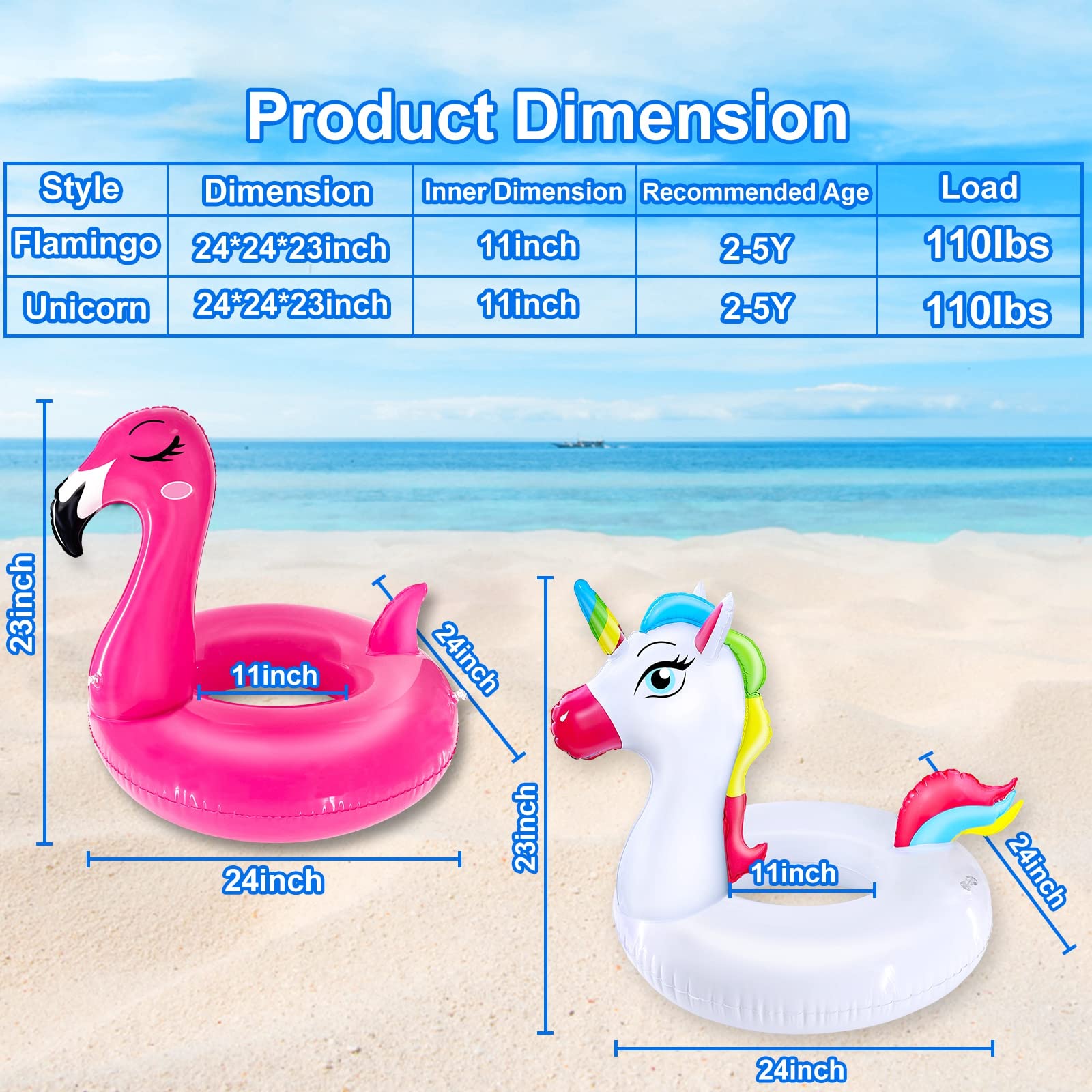 Camlinbo unicorn pool float side view with stable two-airbag design