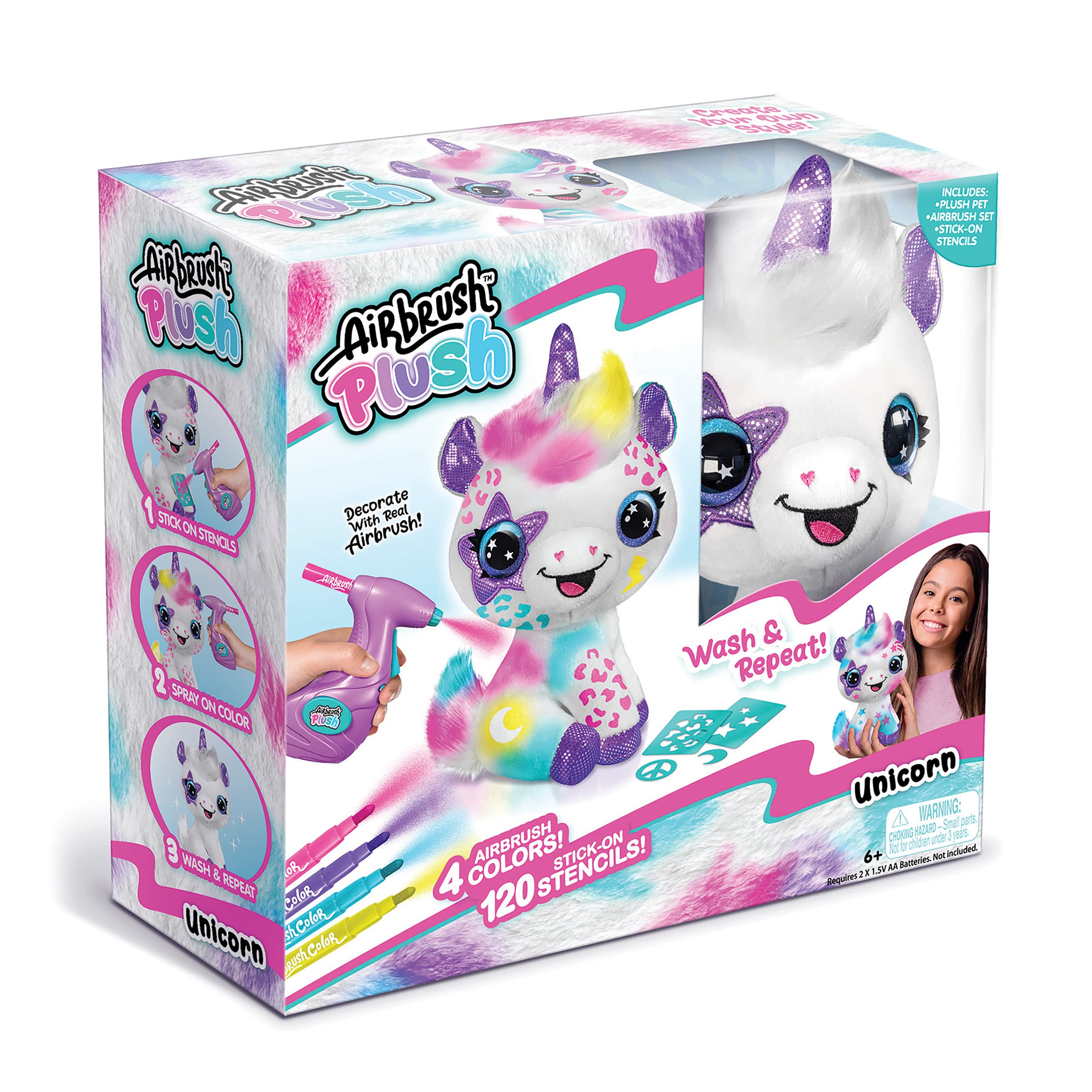 Canal Toys Personalize Airbrush Plush Unicorn Purple front view showcasing a customizable design for endless creativity.