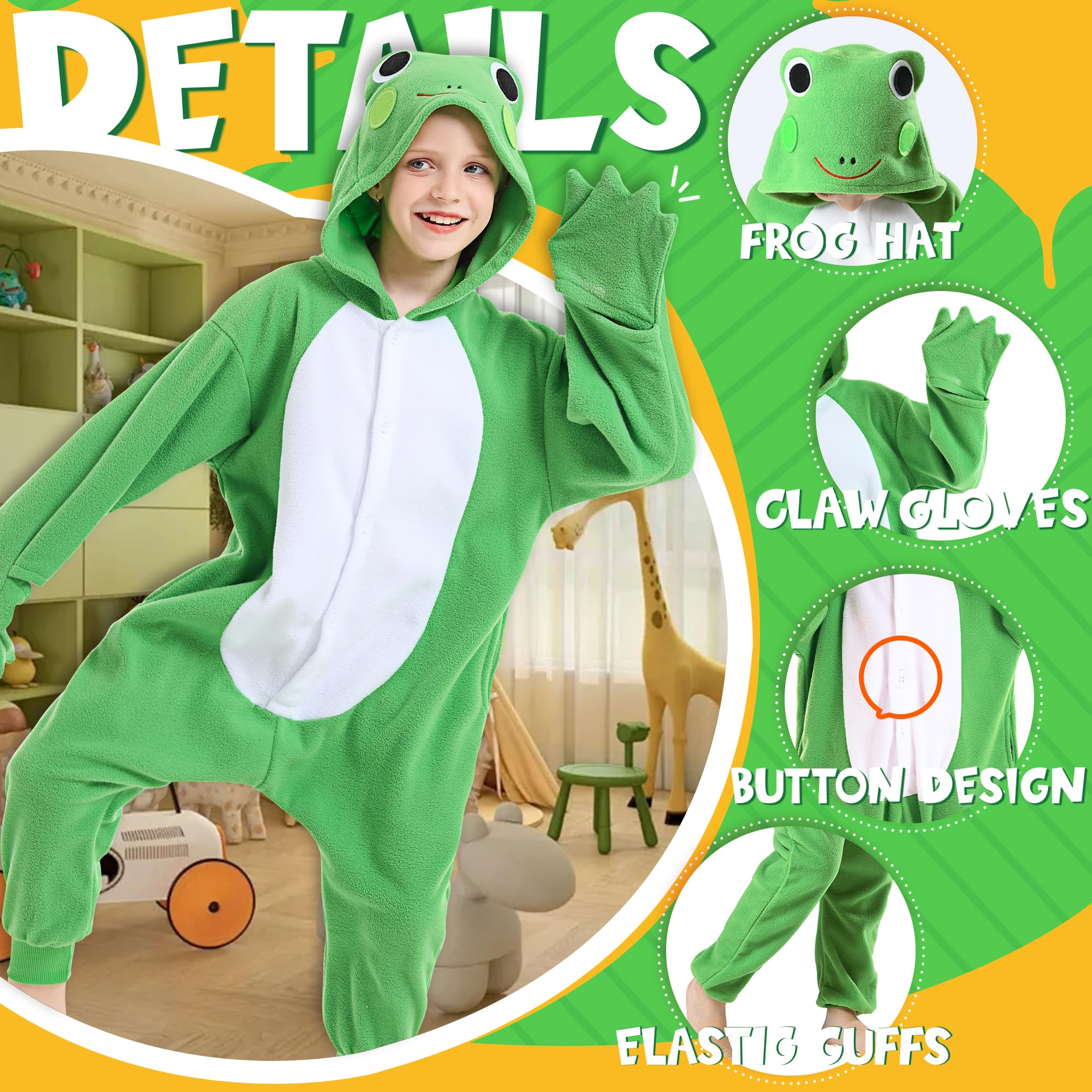 CANASOUR frog green animal onesie back view highlighting the tail for realism