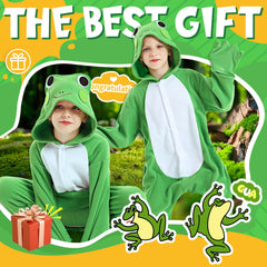 CANASOUR frog green animal onesie close-up of hat and eyes for realism