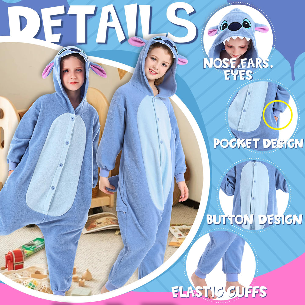 CANASOUR blue animal costume front pockets for snacks and toys during parties.