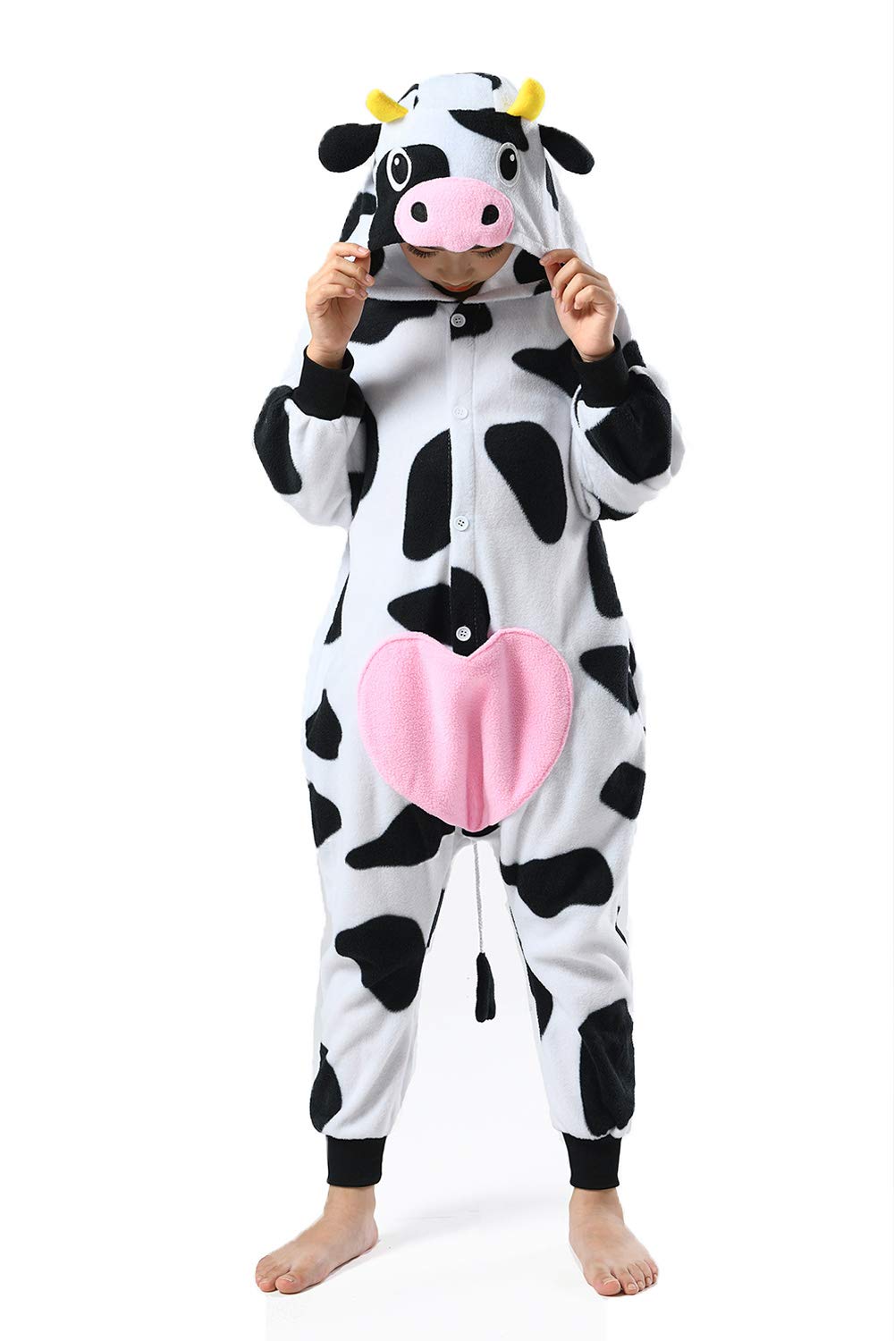CANASOUR Cow Onesie with horns and ears, perfect for playful cosplay.