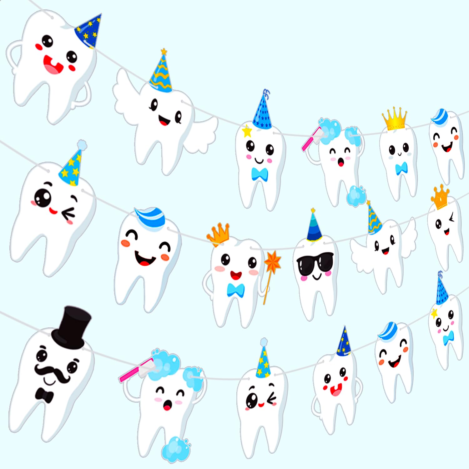 Candy Chef tooth banner wearing a birthday hat adds festive first-tooth party charm