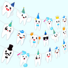 Candy Chef tooth banner wearing a birthday hat adds festive first-tooth party charm