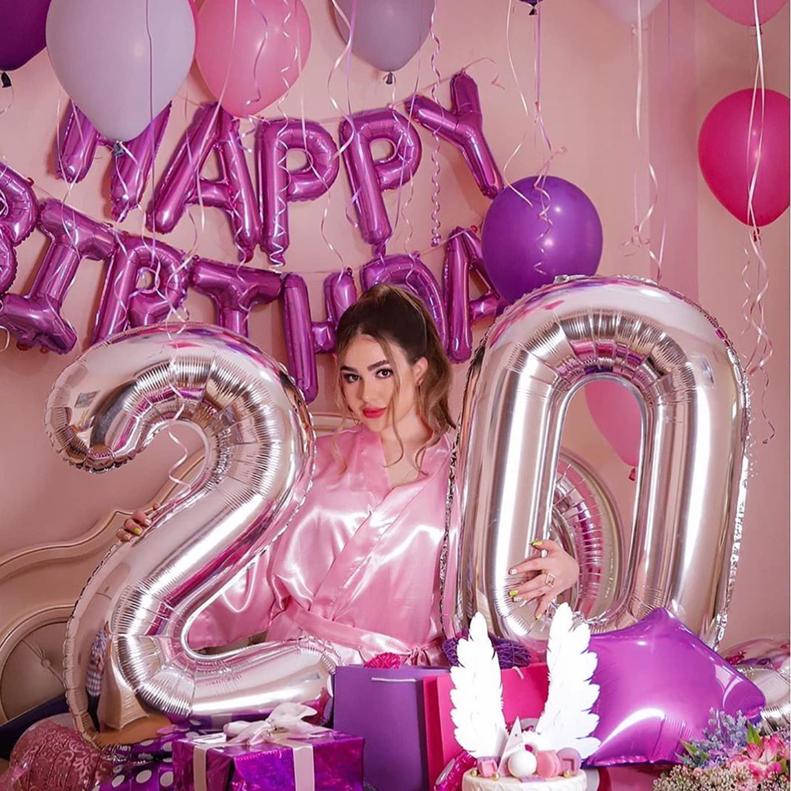 CANREVEL Birthday banner display 16in pairs with balloons for a cohesive party setup.