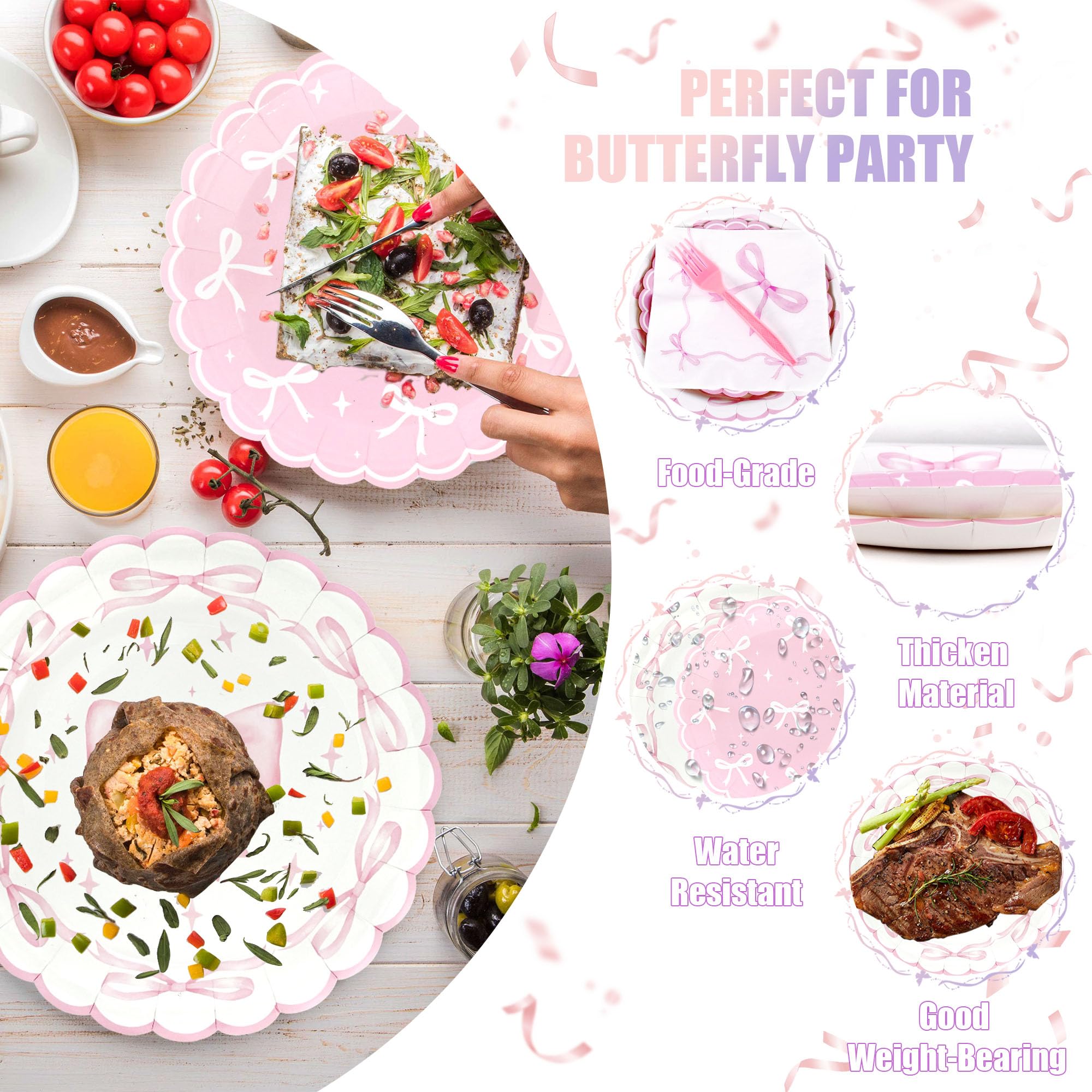 CANREVEL bow forks complete the disposable party tableware set.