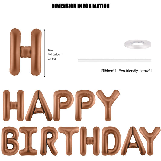 CANREVEL foil letter balloons spell 'HAPPY BIRTHDAY' with a 3D chocolate finish for photos.