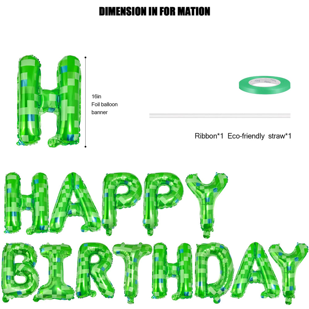 CANREVEL green pixel foil balloons add retro gamer vibes to parties.