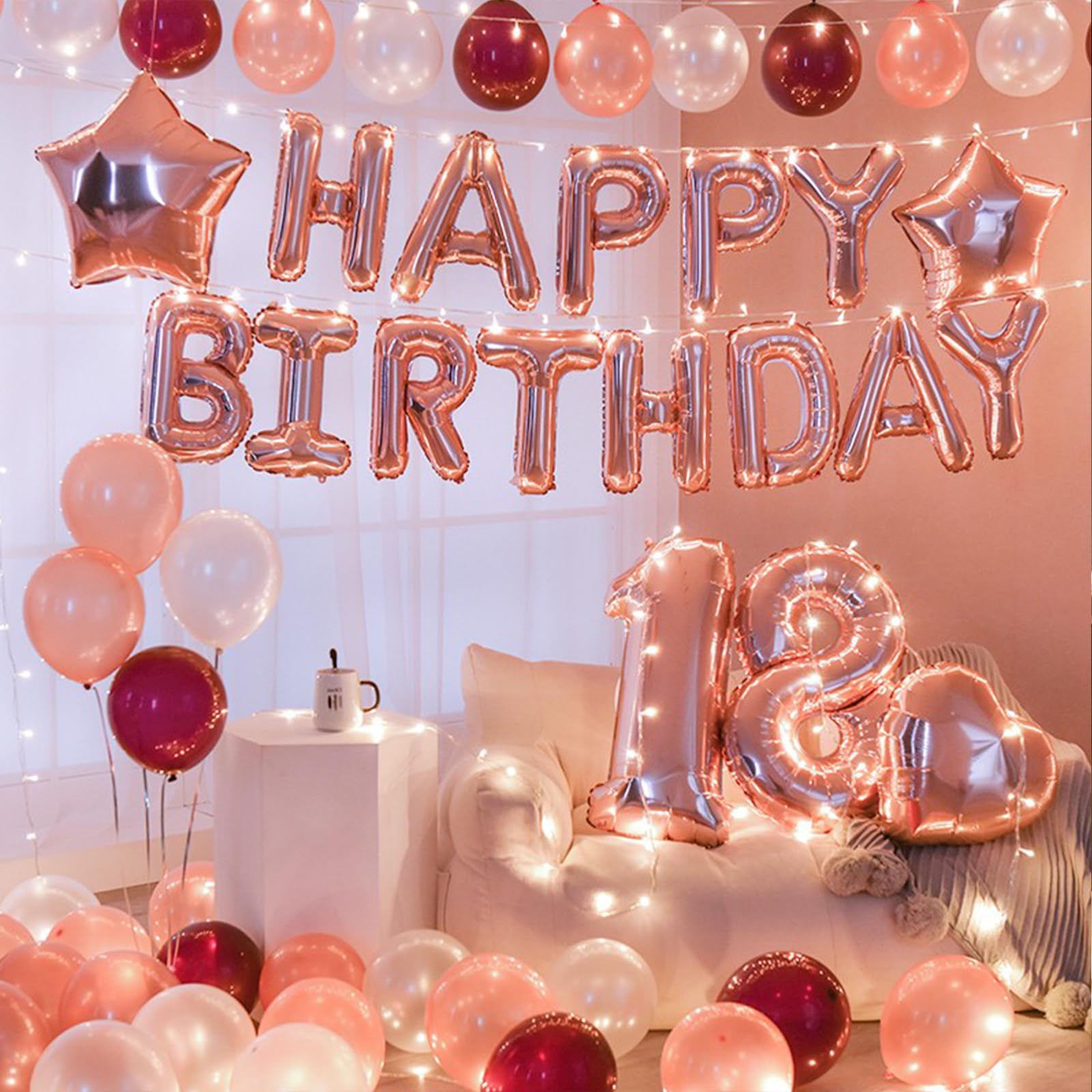 CANREVEL Happy Birthday balloons with straw and ribbon—easy setup.
