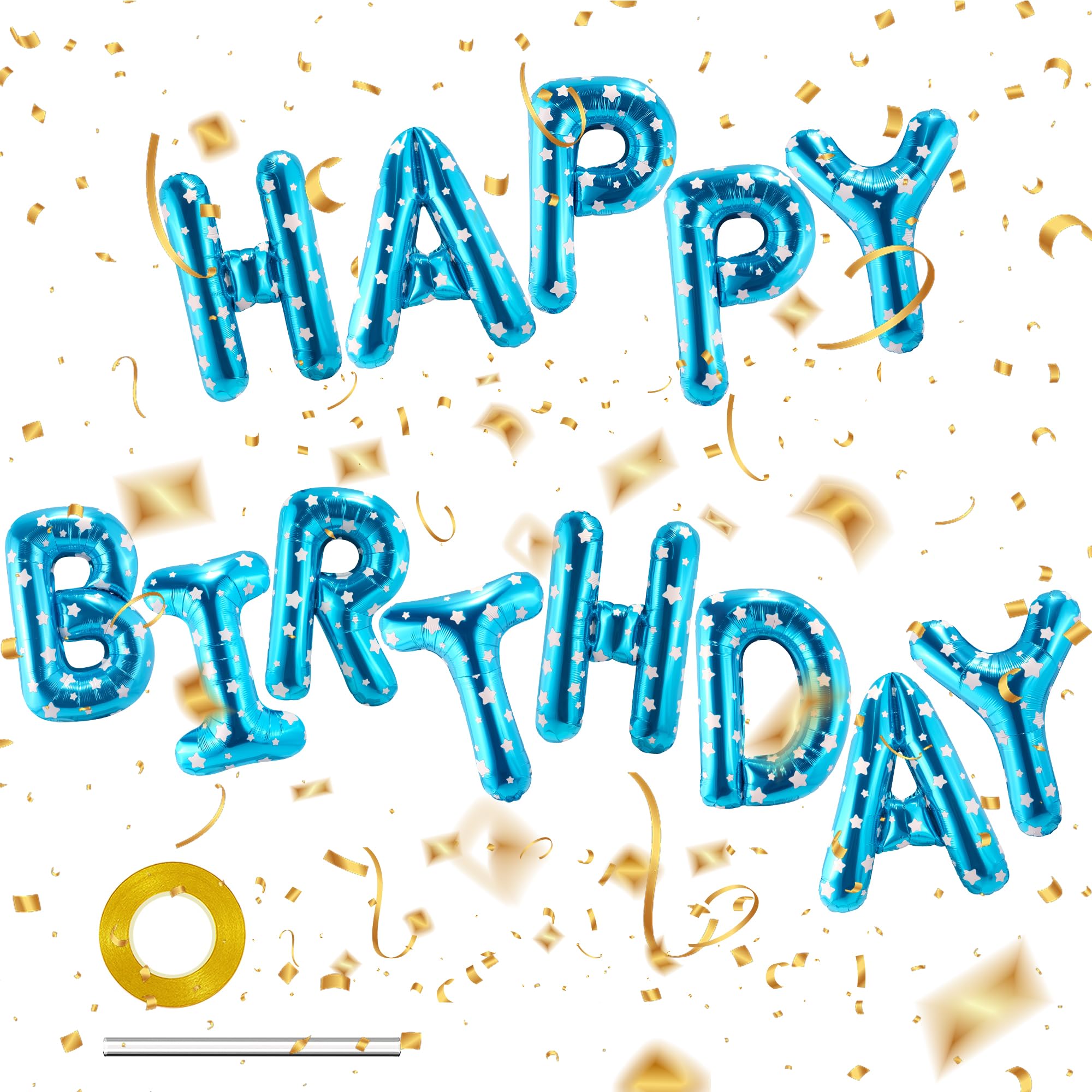 CANREVEL Happy Birthday banner with blue foil letters for wall or backdrop use.