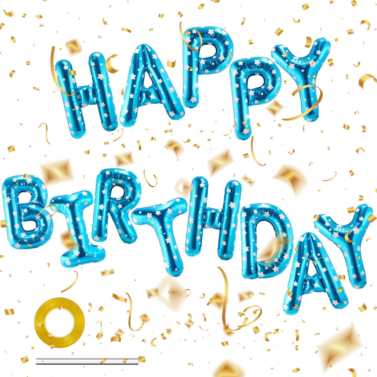 CANREVEL Happy Birthday banner with blue foil letters for wall or backdrop use.