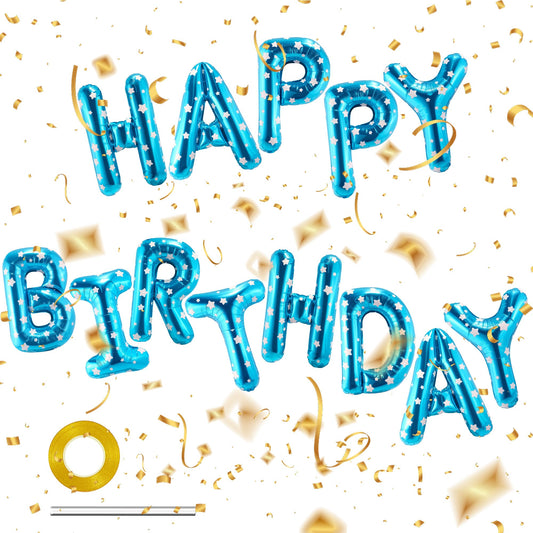 CANREVEL Happy Birthday banner with blue foil letters for wall or backdrop use.