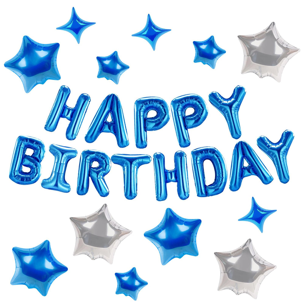 CANREVEL blue Happy Birthday letters banner, 16 inches, easy wall display.