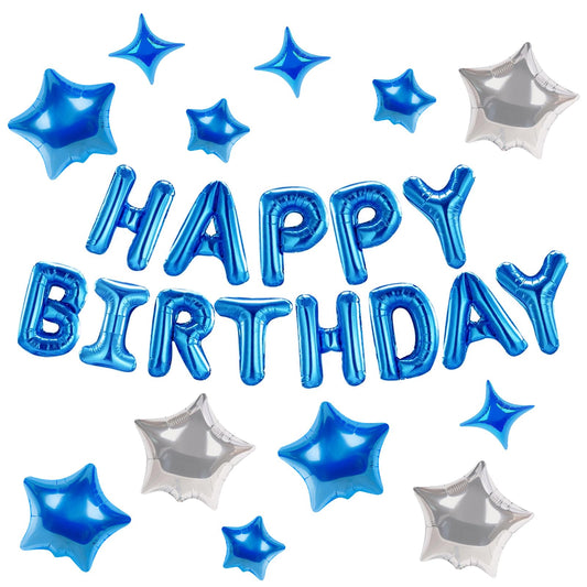 CANREVEL blue Happy Birthday letters banner, 16 inches, easy wall display.