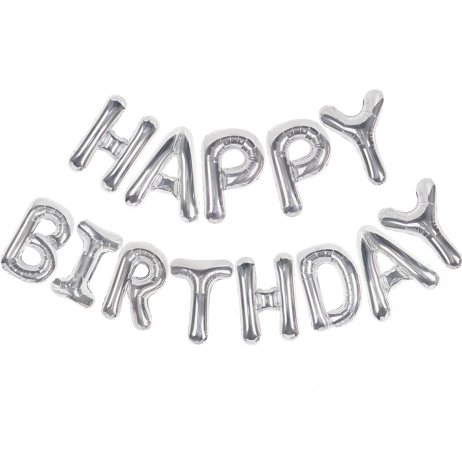 CANREVEL Happy Birthday banner 16in silver foil letters, easy to hang