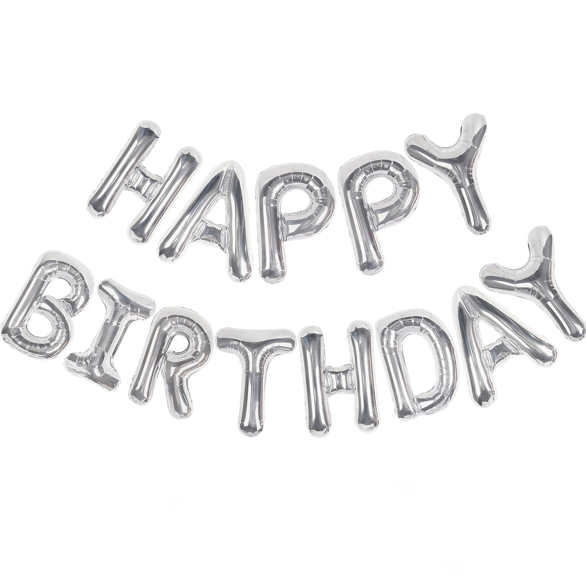 CANREVEL Happy Birthday banner 16in silver foil letters, easy to hang