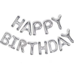 CANREVEL Happy Birthday banner 16in silver foil letters, easy to hang