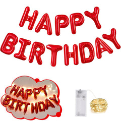 CANREVEL Happy Birthday banner with 16 inch red foil letters and LED lights for festive celebrations.
