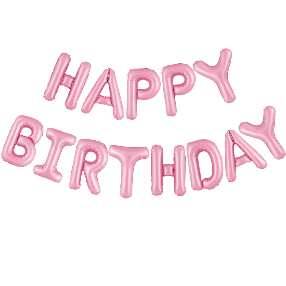 CANREVEL Happy Birthday Banner 16-inch pink foil letters for festive wall decor.