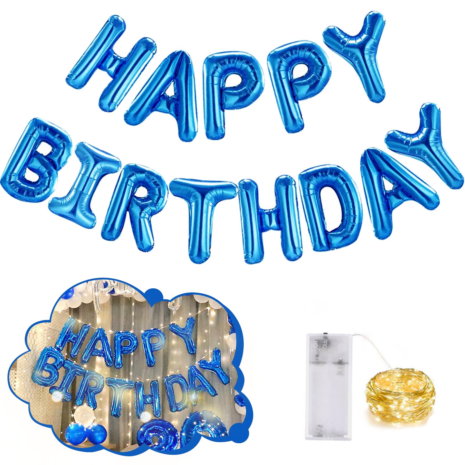 CANREVEL Happy Birthday banner letters 16 inch blue illuminated for festive backdrop