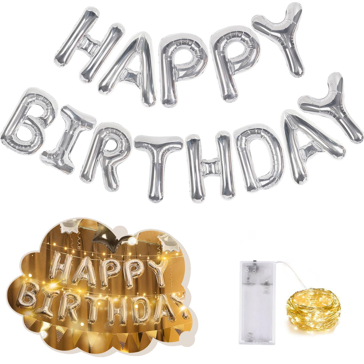CANREVEL Happy Birthday banner letters illuminate celebrations with a shiny 3D display