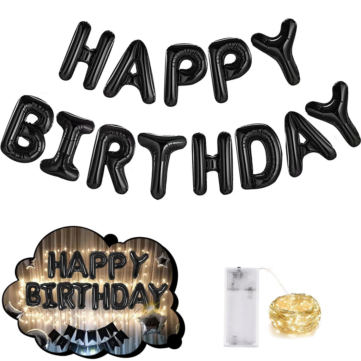 CANREVEL Happy Birthday banner letters glow brightly for a bold party backdrop.