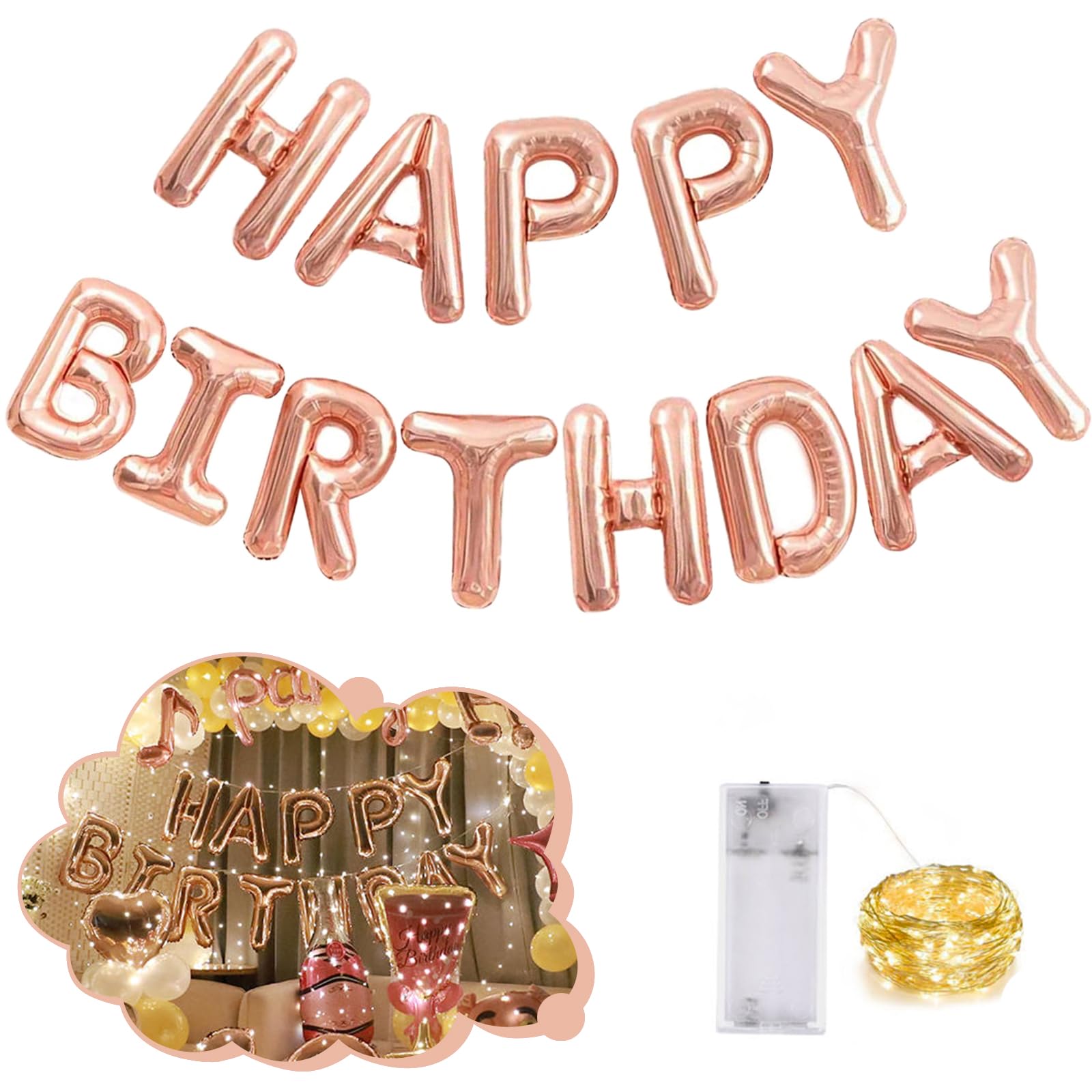 CANREVEL Happy Birthday rose gold banner ready to decorate a wall.