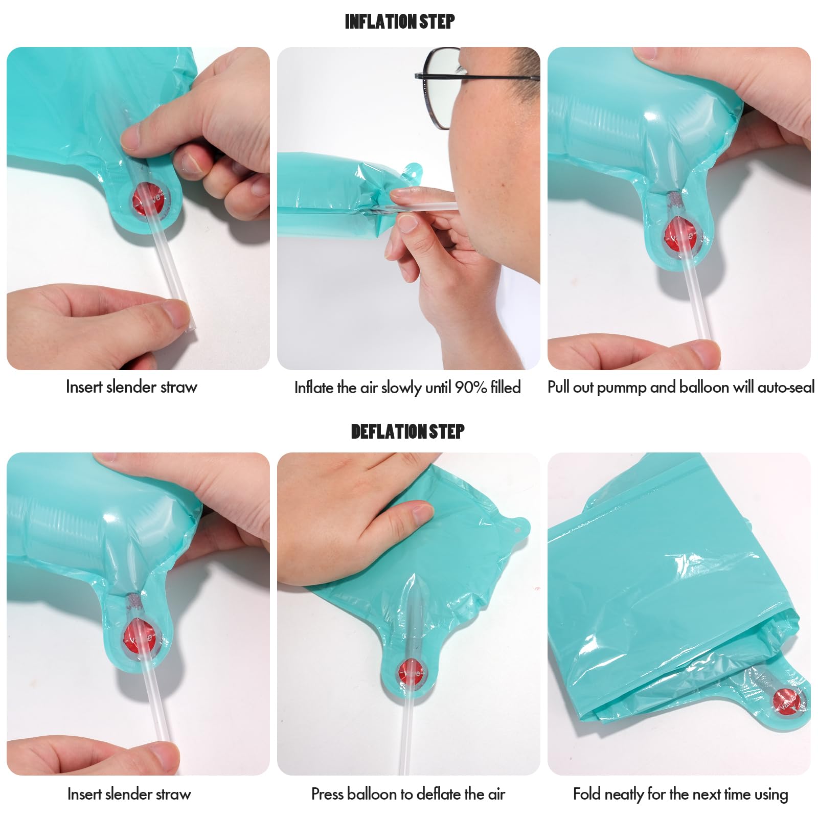 CANREVEL plastic straw and ribbon for quick inflation and easy hanging.