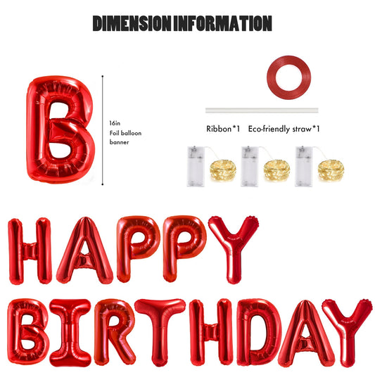 CANREVEL red foil balloons form vibrant HAPPY BIRTHDAY letters for eye catching decor.