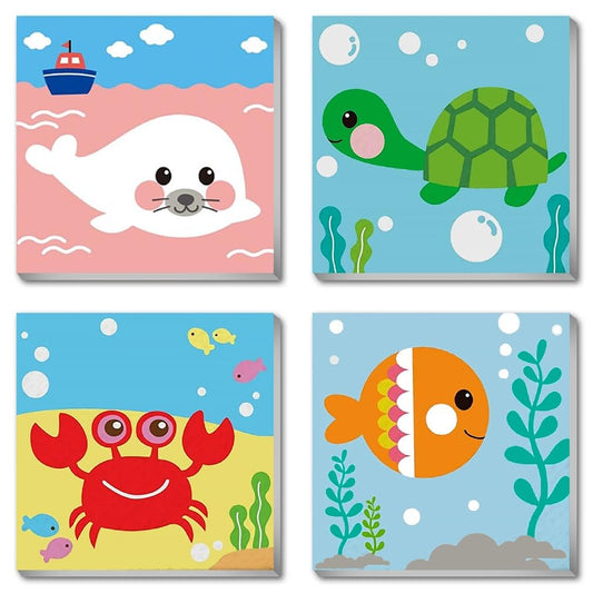 Canrichshop 4-pack framed paint-by-numbers sea animals kit helps kids create framed art